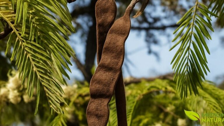 Detalhe das folhas compostas e das vagens do angico-vermelho (Anadenanthera macrocarpa). Embora a casca seja a parte mais famosa, todas as partes da planta possuem compostos bioativos que contribuem para seu valor medicinal e ecológico na flora brasileira. Foto melhorada digitalmente. Fonte: Instituto Brasileiro de Florestas (IBF)