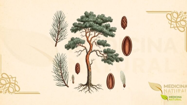 O Pinus sylvestris é uma árvore conífera perene que pode atingir até 40 metros de altura, com uma copa que se torna irregular e achatada com a idade. Sua característica mais marcante é a casca, que na parte superior do tronco e nos galhos mais grossos assume uma cor laranja-avermelhada vibrante, descamando em finas placas. As agulhas são curtas, de cor verde-azulada, agrupadas em pares. Os cones (pinhas) são pequenos e cônicos, de cor marrom-acinzentada. É uma árvore extremamente resistente, adaptada a uma vasta gama de climas e solos.